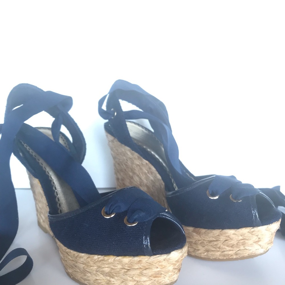 Bebe Espadrilles Navy Blue Sandals Nautical Summer Always in Style 6B